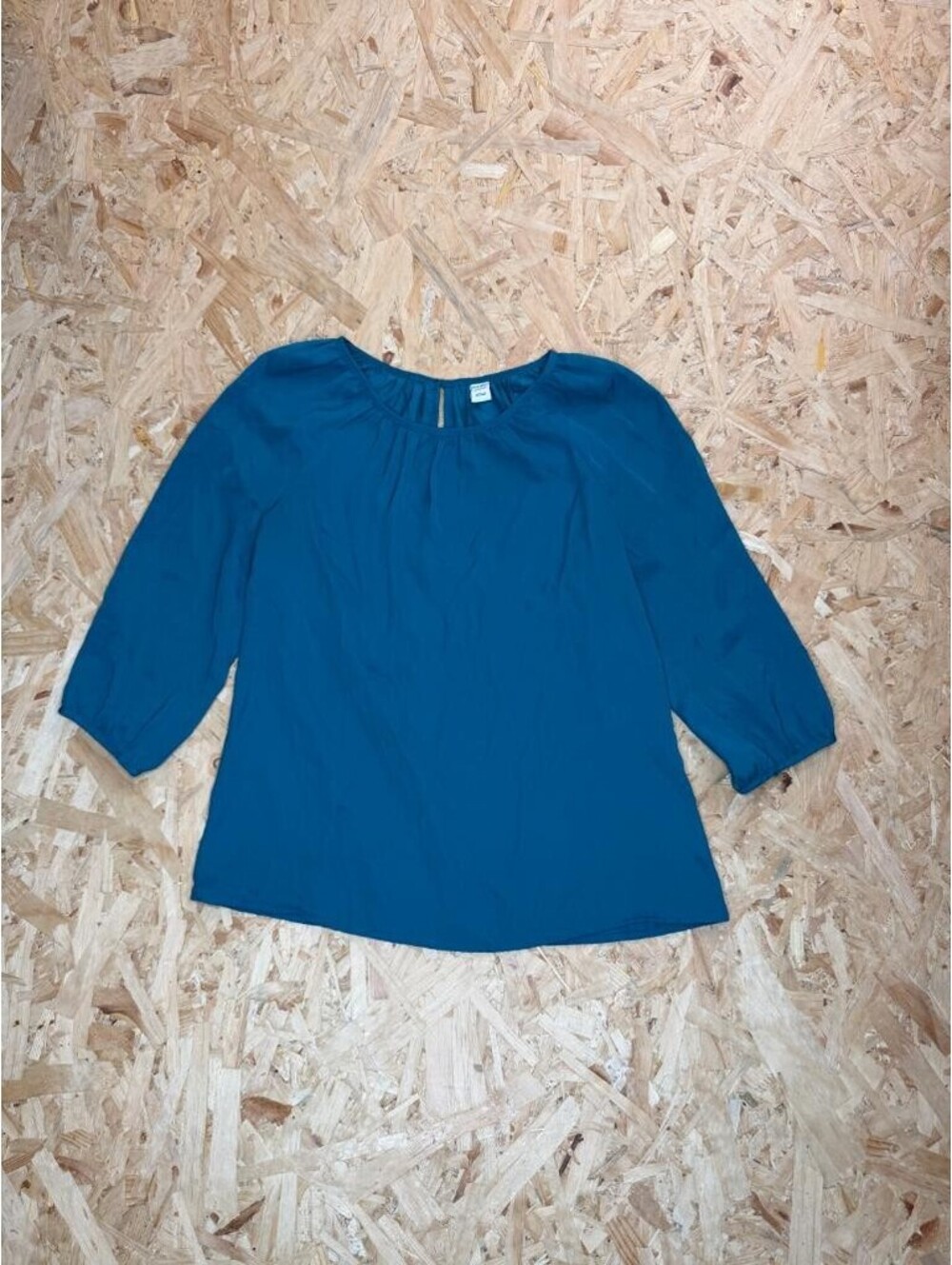 Old Navy Blouse Womens XS Teal Blue 3/4 Sleeve Scoop Neck Pleated Casual Top